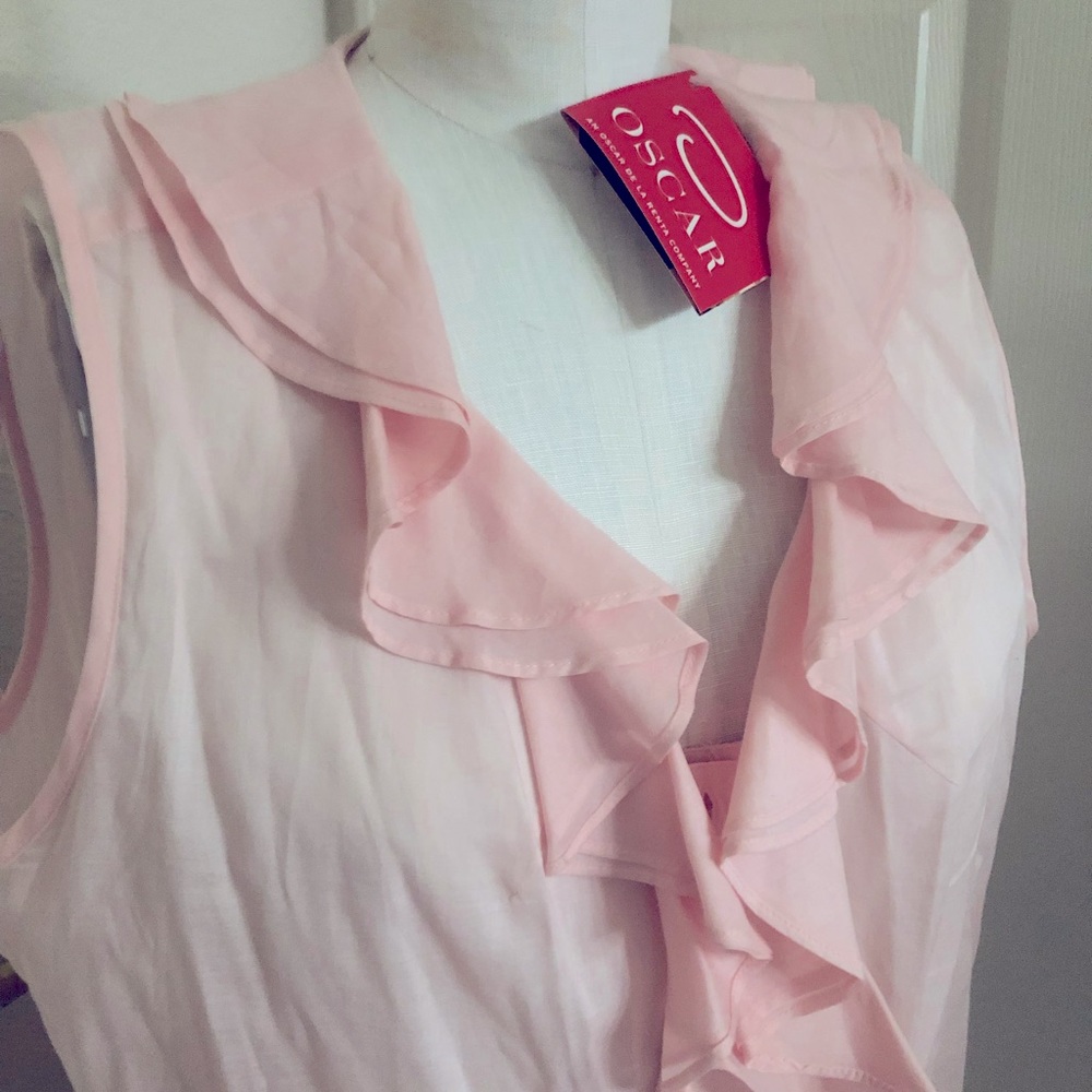 Oscar de la Renta soft pink ruffle blouse.  Size 12, NWT.